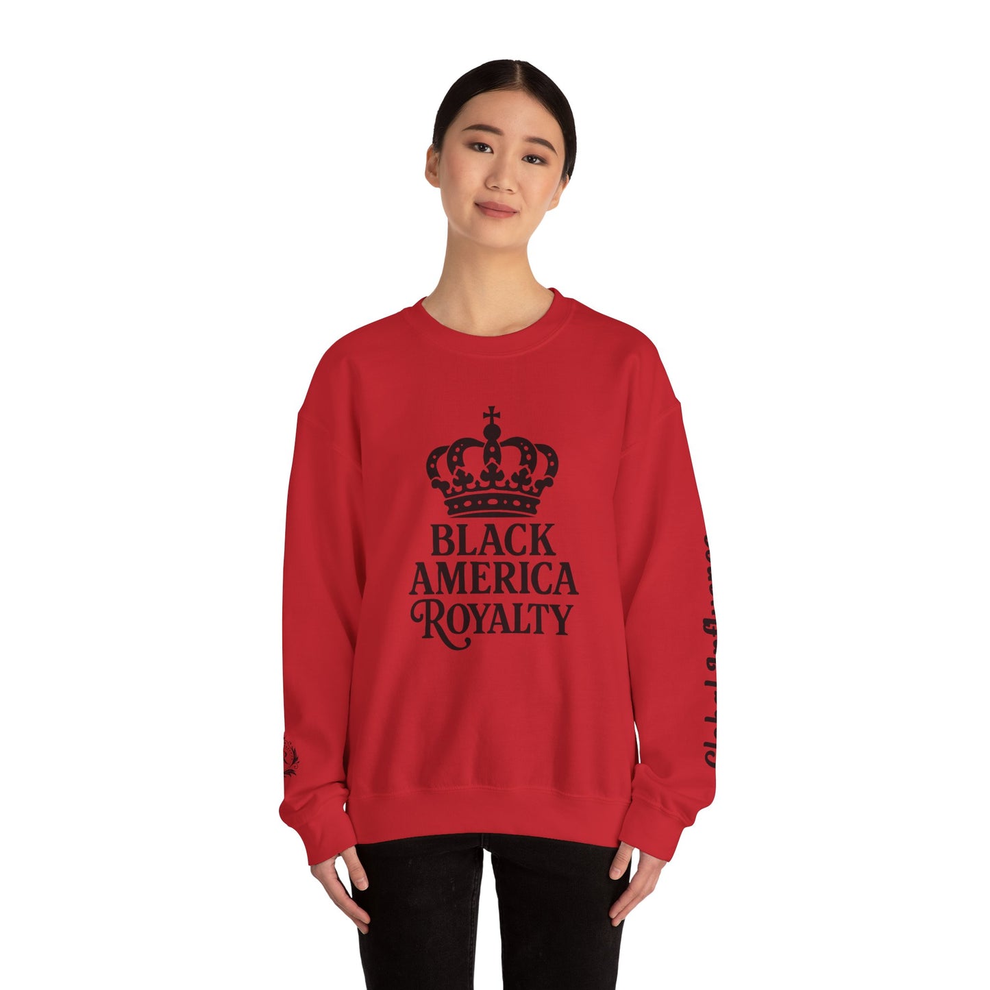 Black America Royalty Crewneck Sweatshirt | Crown Graphic with Sleeve Text