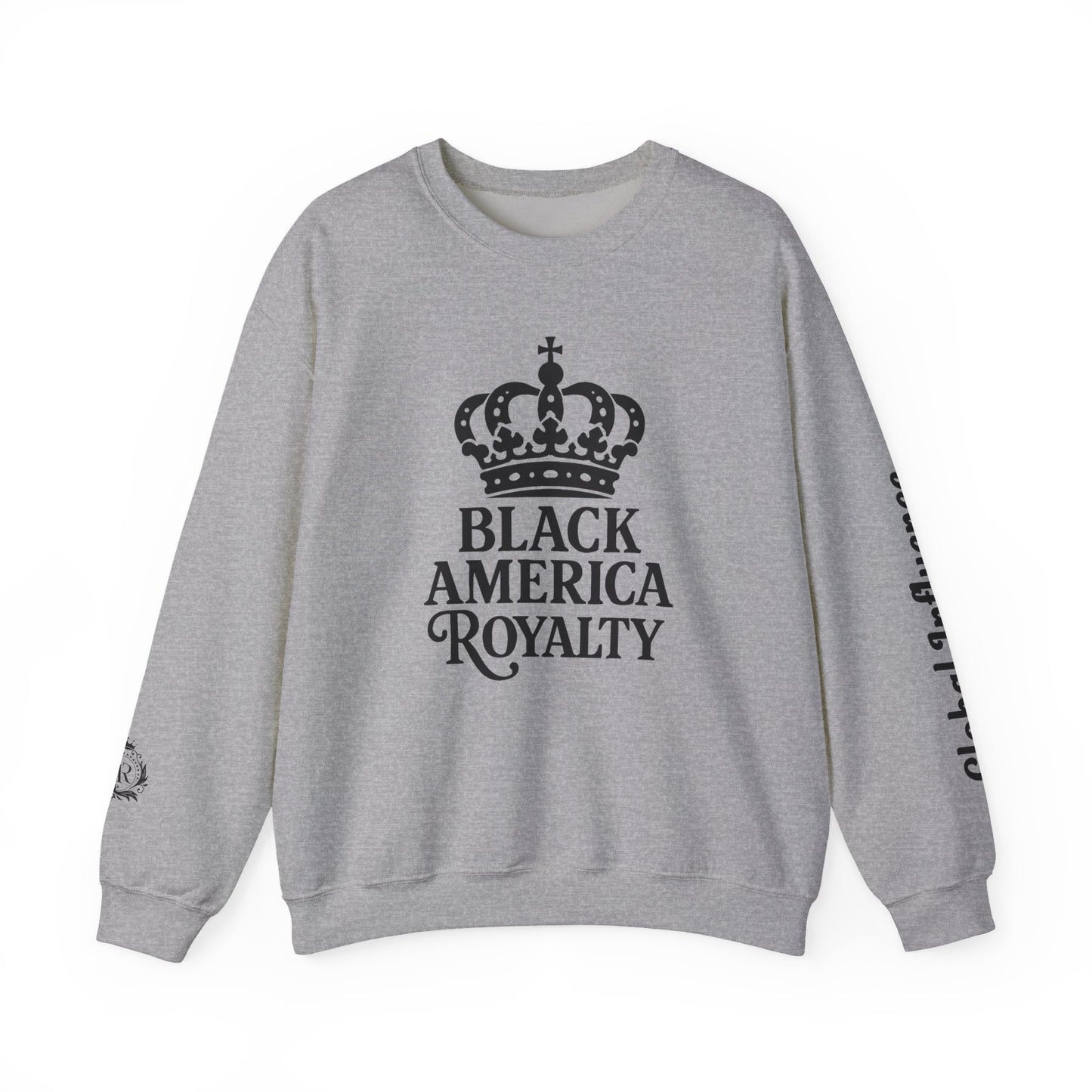 Black America Royalty Crewneck Sweatshirt | Crown Graphic with Sleeve Text