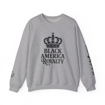 Black America Royalty Crewneck Sweatshirt | Crown Graphic with Sleeve Text