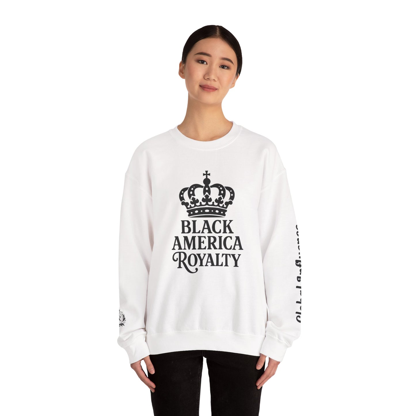 Black America Royalty Crewneck Sweatshirt | Crown Graphic with Sleeve Text