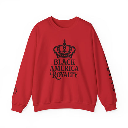 Black America Royalty Crewneck Sweatshirt | Crown Graphic with Sleeve Text