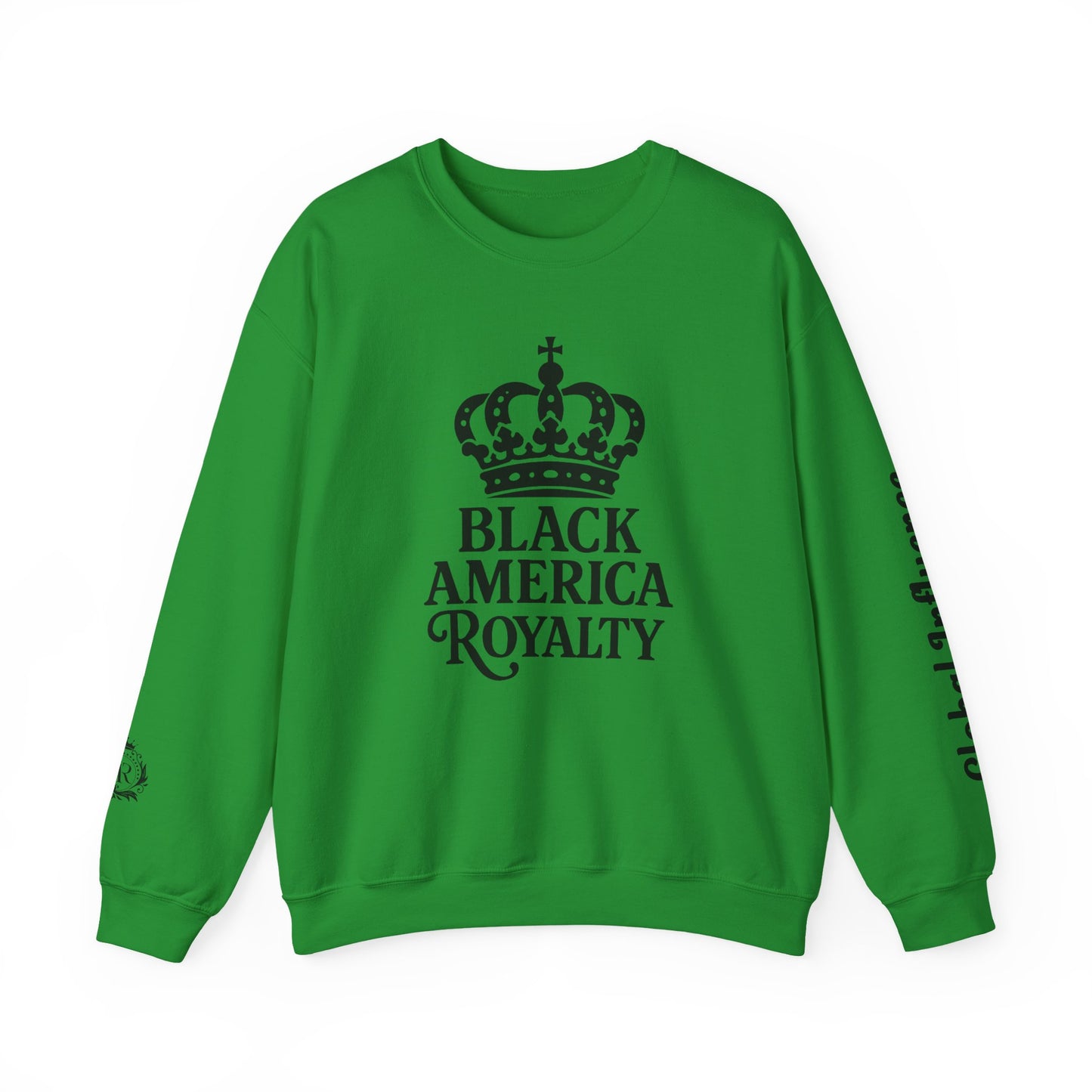 Black America Royalty Crewneck Sweatshirt | Crown Graphic with Sleeve Text