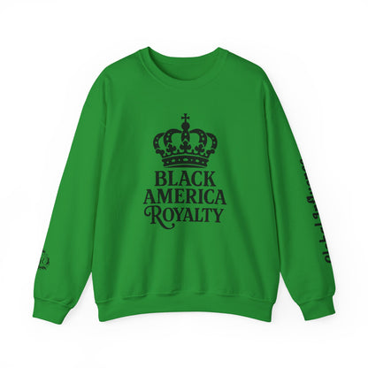 Black America Royalty Crewneck Sweatshirt | Crown Graphic with Sleeve Text