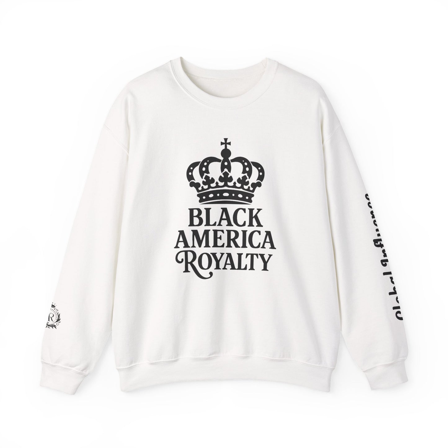 Black America Royalty Crewneck Sweatshirt | Crown Graphic with Sleeve Text