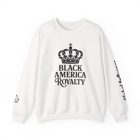 Black America Royalty Crewneck Sweatshirt | Crown Graphic with Sleeve Text