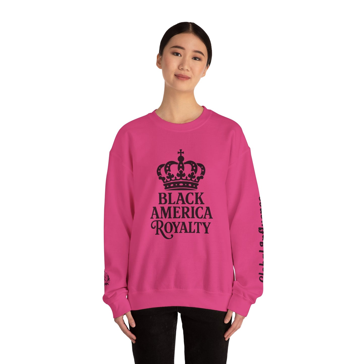 Black America Royalty Crewneck Sweatshirt | Crown Graphic with Sleeve Text