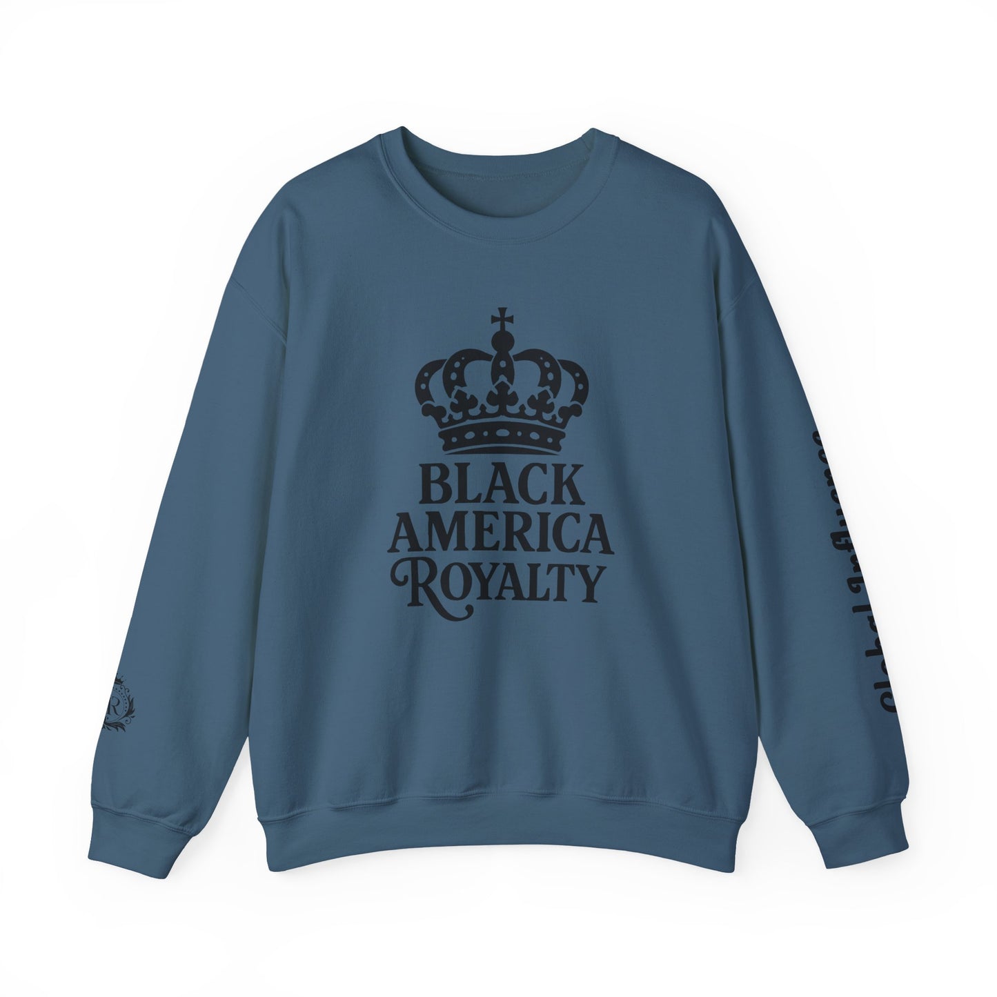 Black America Royalty Crewneck Sweatshirt | Crown Graphic with Sleeve Text