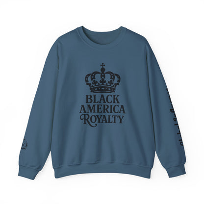 Black America Royalty Crewneck Sweatshirt | Crown Graphic with Sleeve Text