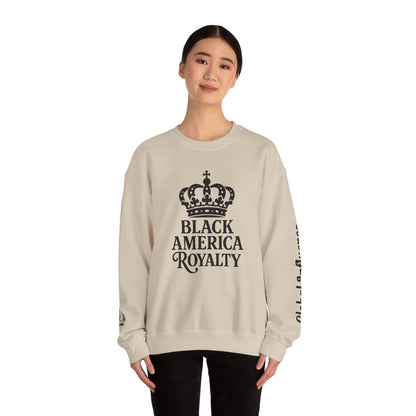 Black America Royalty Crewneck Sweatshirt | Crown Graphic with Sleeve Text