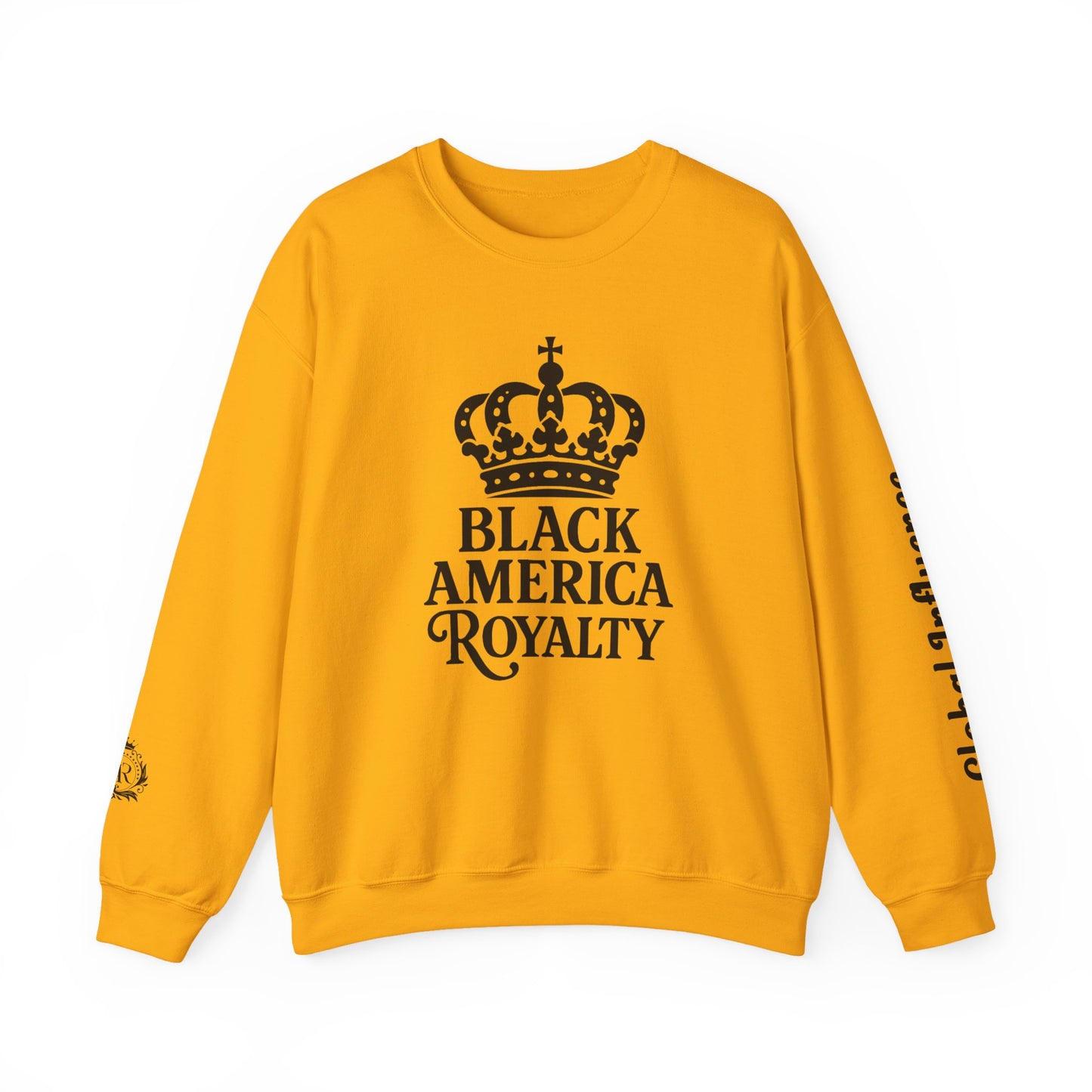 Black America Royalty Crewneck Sweatshirt | Crown Graphic with Sleeve Text