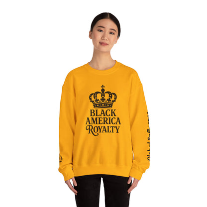 Black America Royalty Crewneck Sweatshirt | Crown Graphic with Sleeve Text