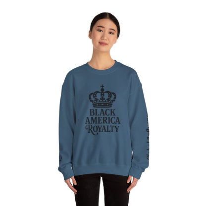 Black America Royalty Crewneck Sweatshirt | Crown Graphic with Sleeve Text