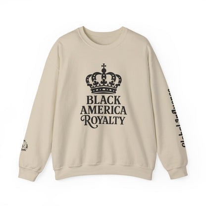 Black America Royalty Crewneck Sweatshirt | Crown Graphic with Sleeve Text