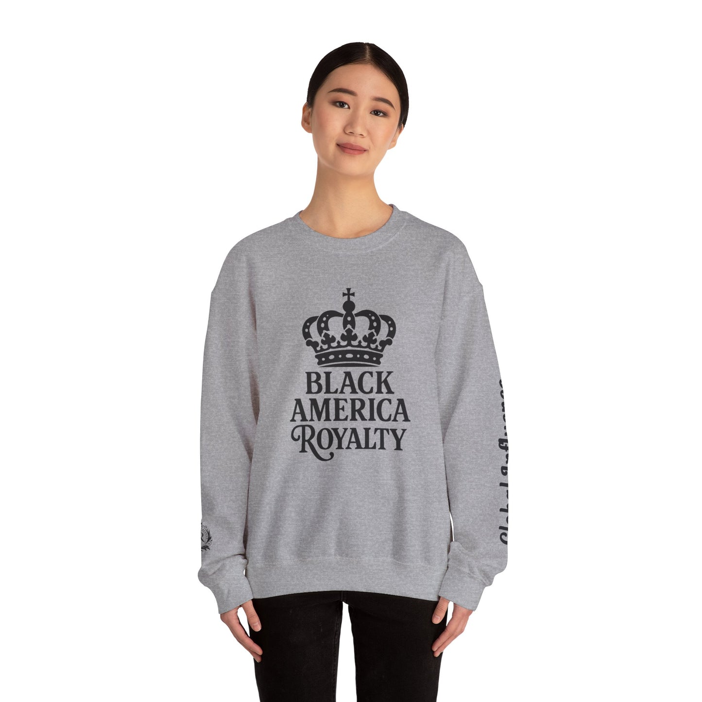 Black America Royalty Crewneck Sweatshirt | Crown Graphic with Sleeve Text